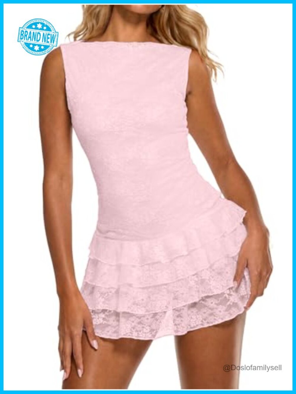 Mini Dress Western Floral Lace Tank Sleeveless Boat Neck Fit Flare